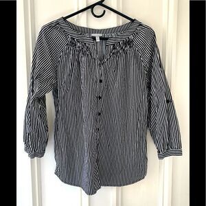 Harve Bernard Black/white striped peasant top S